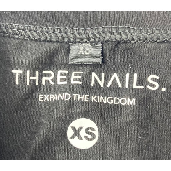 Three Nails Black Crop Top XS Christian Graphic Tee Womens Activewear Shirt - Picture 3 of 10